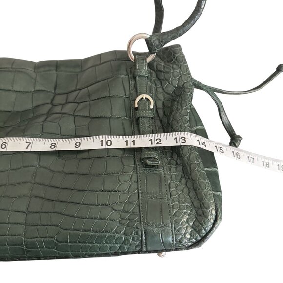 Suarez New York Women's Green Embossed Crocodile Exotic Leather Double Straps - Picture 11 of 13